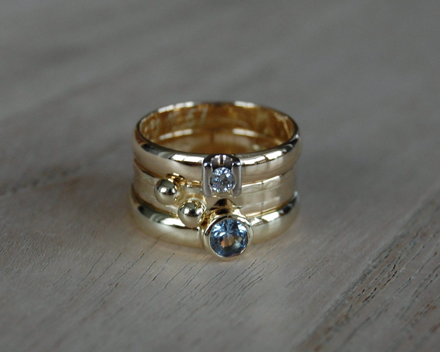 ringen goud diamant aquamarijn