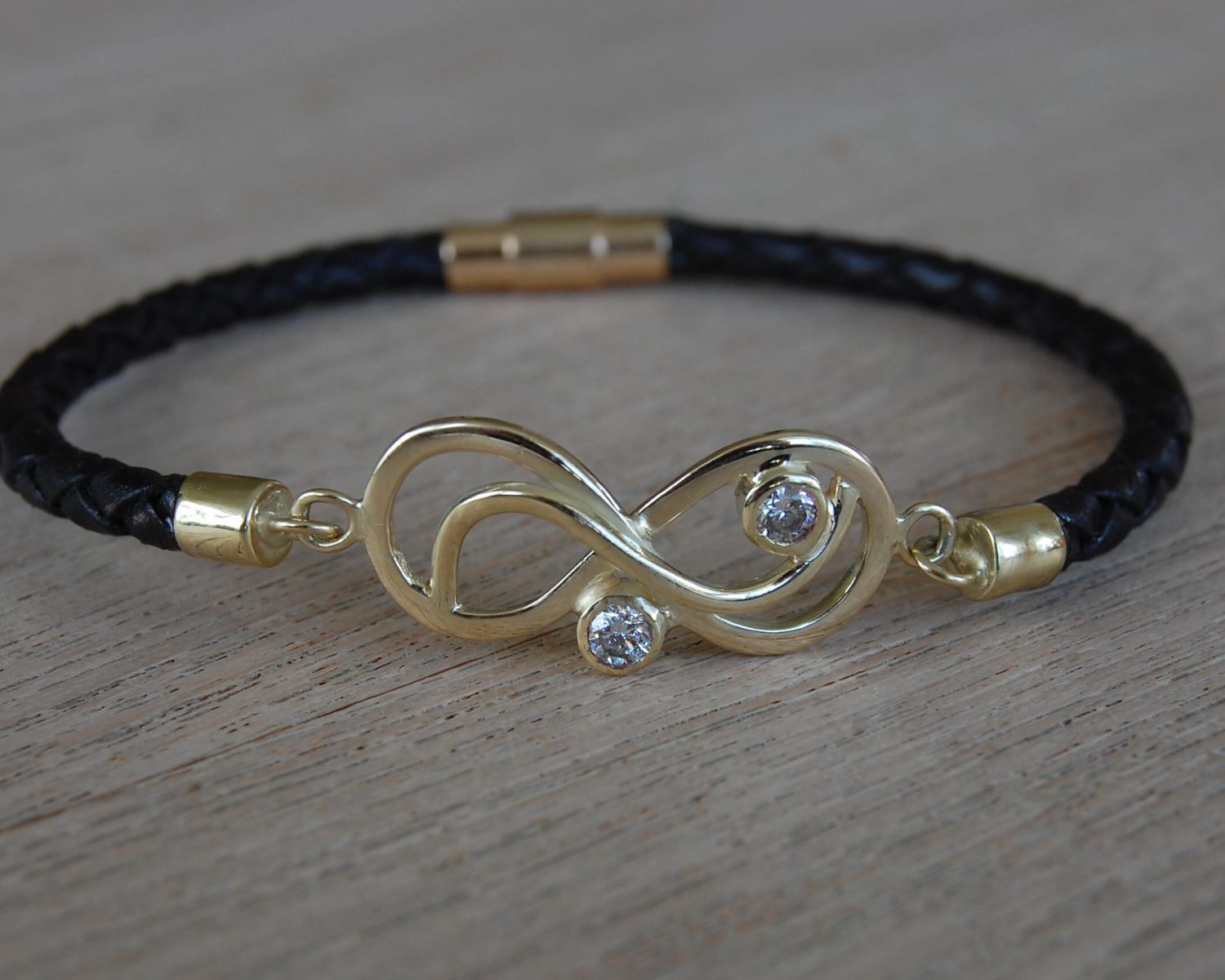 armband leer goud diamanten