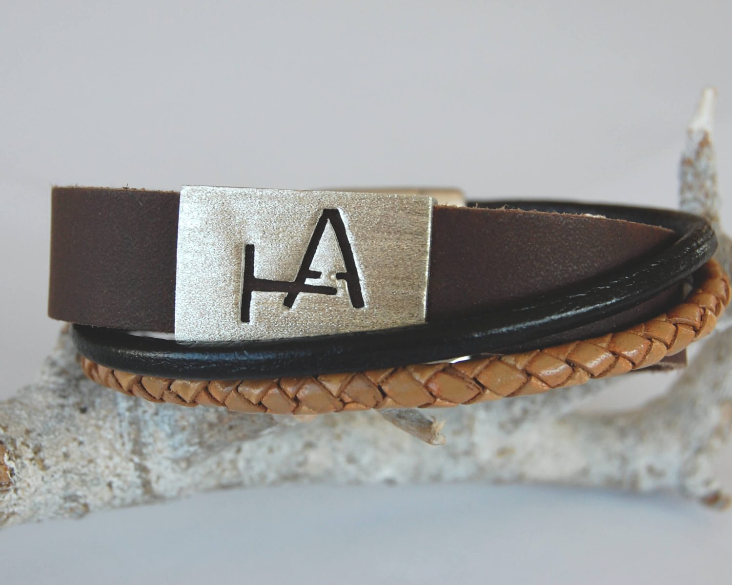 herenarmband leer zilver