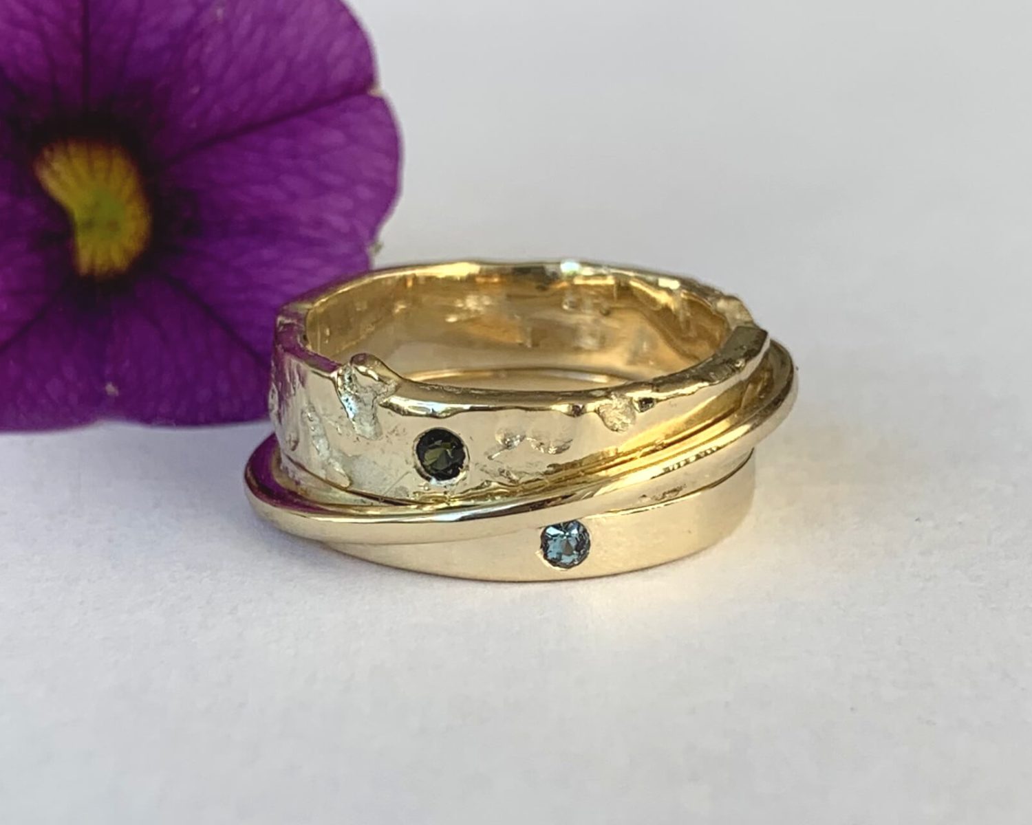 ringen goud toermalijn aquamarijn